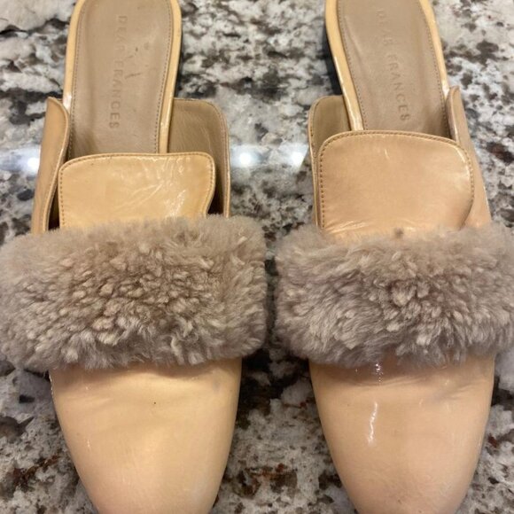DEAR FRANCES Peach/Cream Leather Shearling Slide Flats Size 38 euro (8.5 US) - Picture 1 of 9